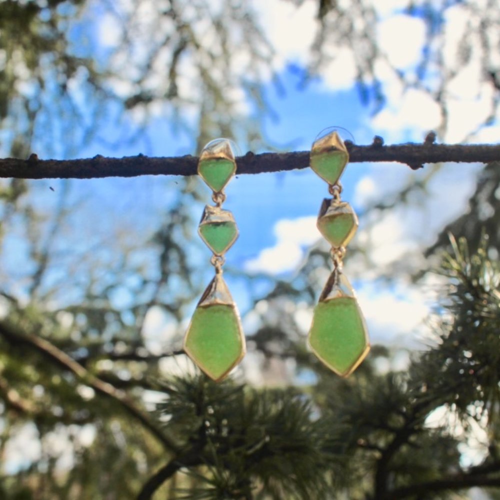 New Trio Arrowhead Geometric Druzy Stone Earrings - Picture 8 of 10